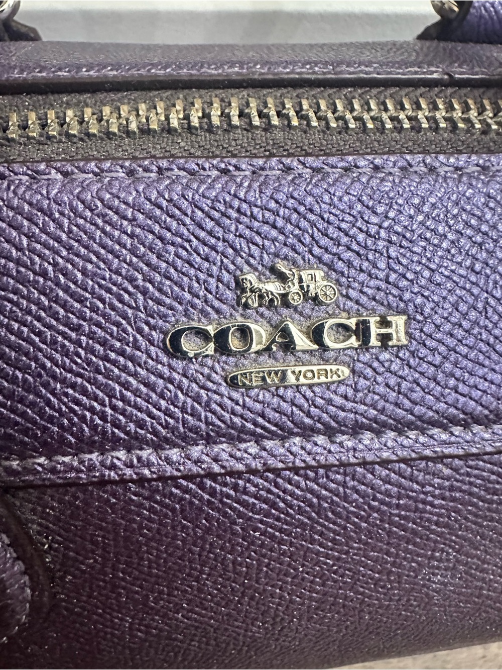 Coach Mini Bennett Satchel Metallic Purple Crossgrain Leather Crossbody F39706 - Picture 5 of 9